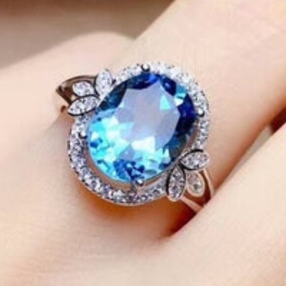 Amazing Lovely Pure Oval Sea Blue Zircon Romantic Rings for Women, PD377 - Picture 4 of 5